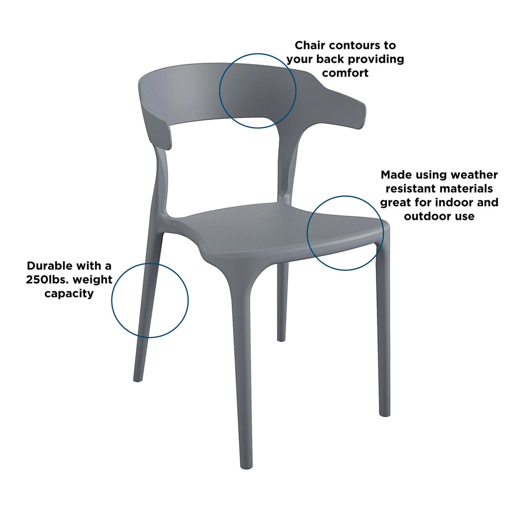 Novogratz Poolside Felix Stacking Dining Chairs, Indoor/Outdoor, 4-Pack, Charcoal
