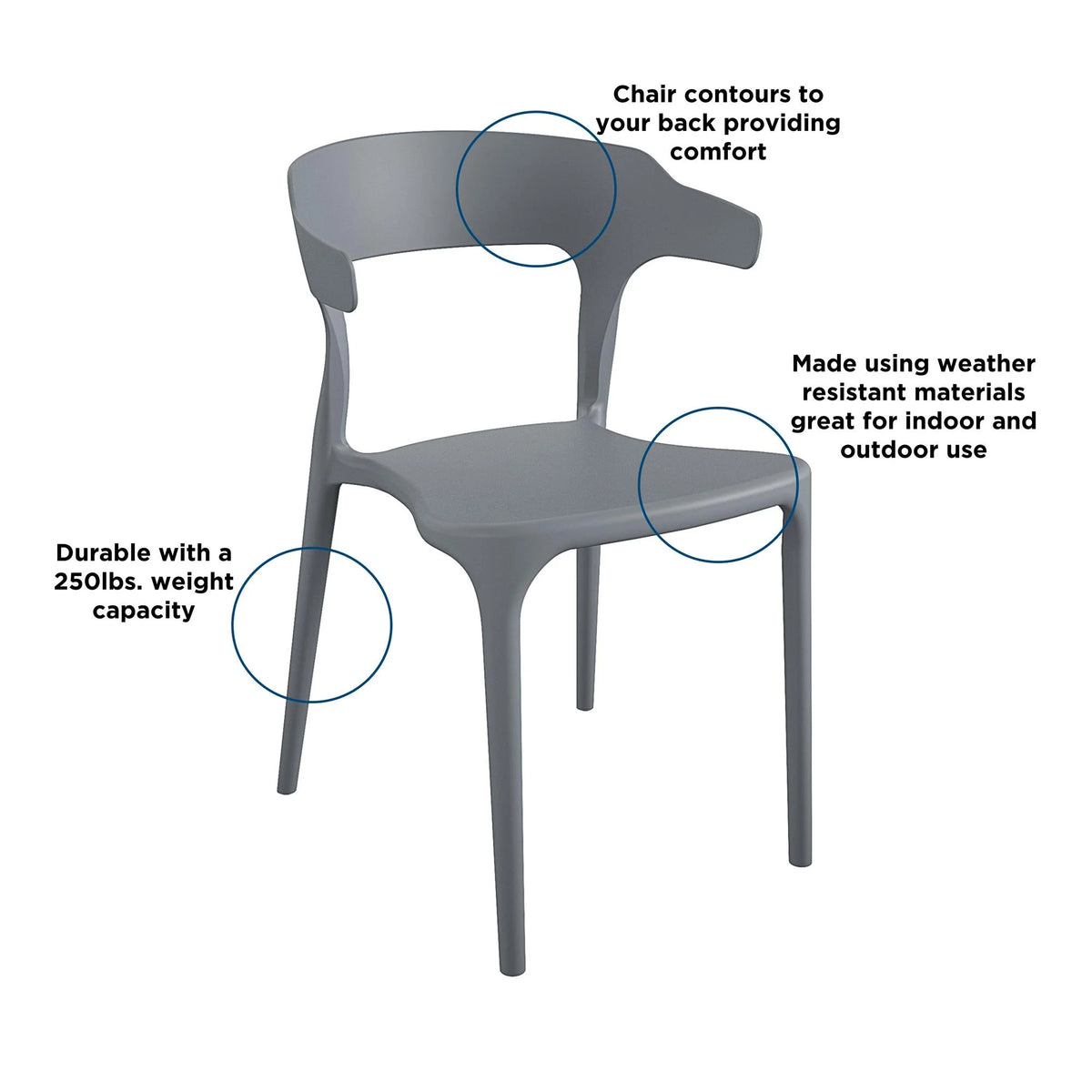 Novogratz Poolside Felix Stacking Dining Chairs, Indoor/Outdoor, 4-Pack, Charcoal