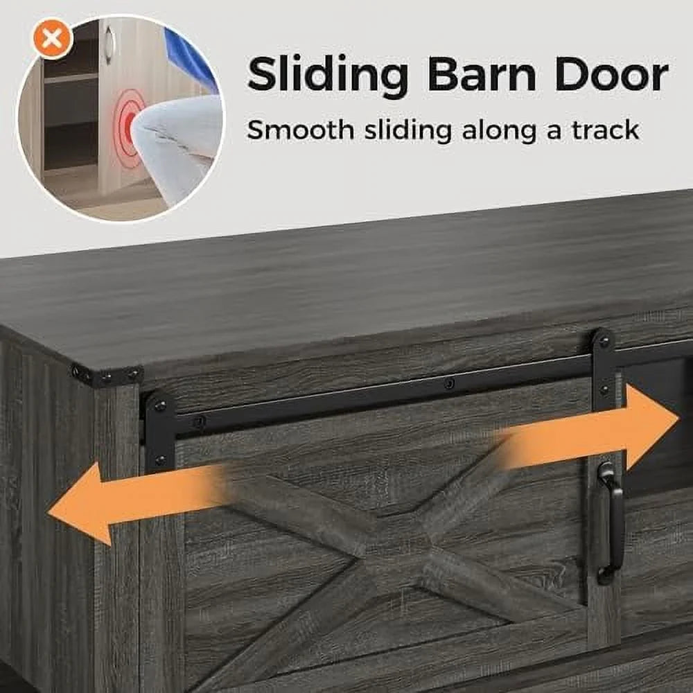 AYFDEGT Farmhouse Coffee Table 48 x 22 inch With Sliding Barn Door And Open Shelves