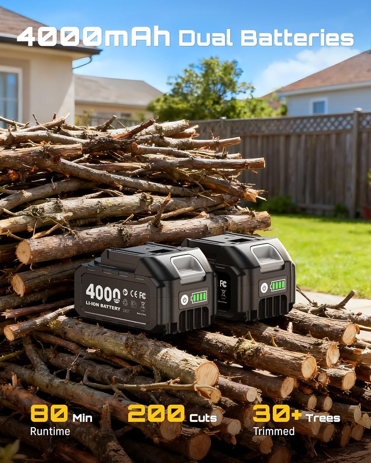 SEESII 2-in-1 Cordless 6 Inch Pole Saw With 2 x 4000mAh Batteries - P6 Ace