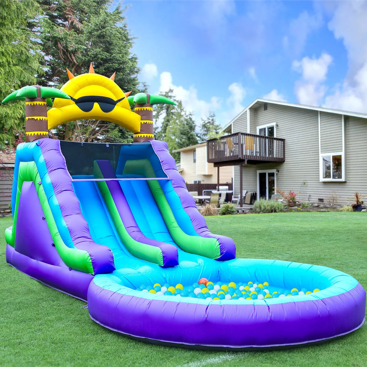 Relunch Inflatable Double Water Slide With Splash Pool And Blower, 26'L x 12'W x 14'H