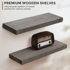 Set Of 2 Handcrafted European Pine Floating Wall Shelves, 16inch/24inch/36inch, Grey/Espresso/Walnut