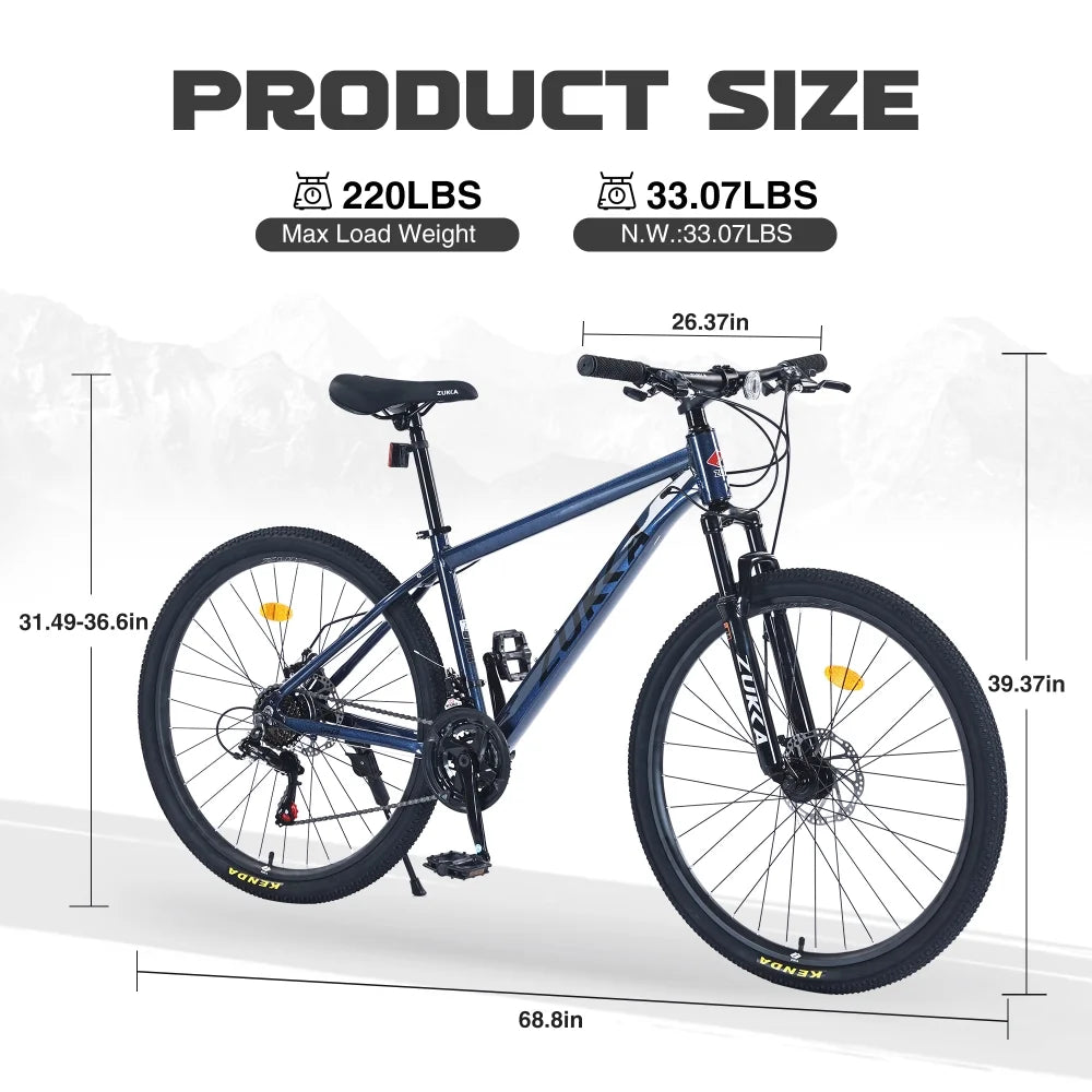 Men's 27.5 in Mountain Bike - 21-Speed Aluminum Alloy Frame, Front Suspension, Double Disc Brakes