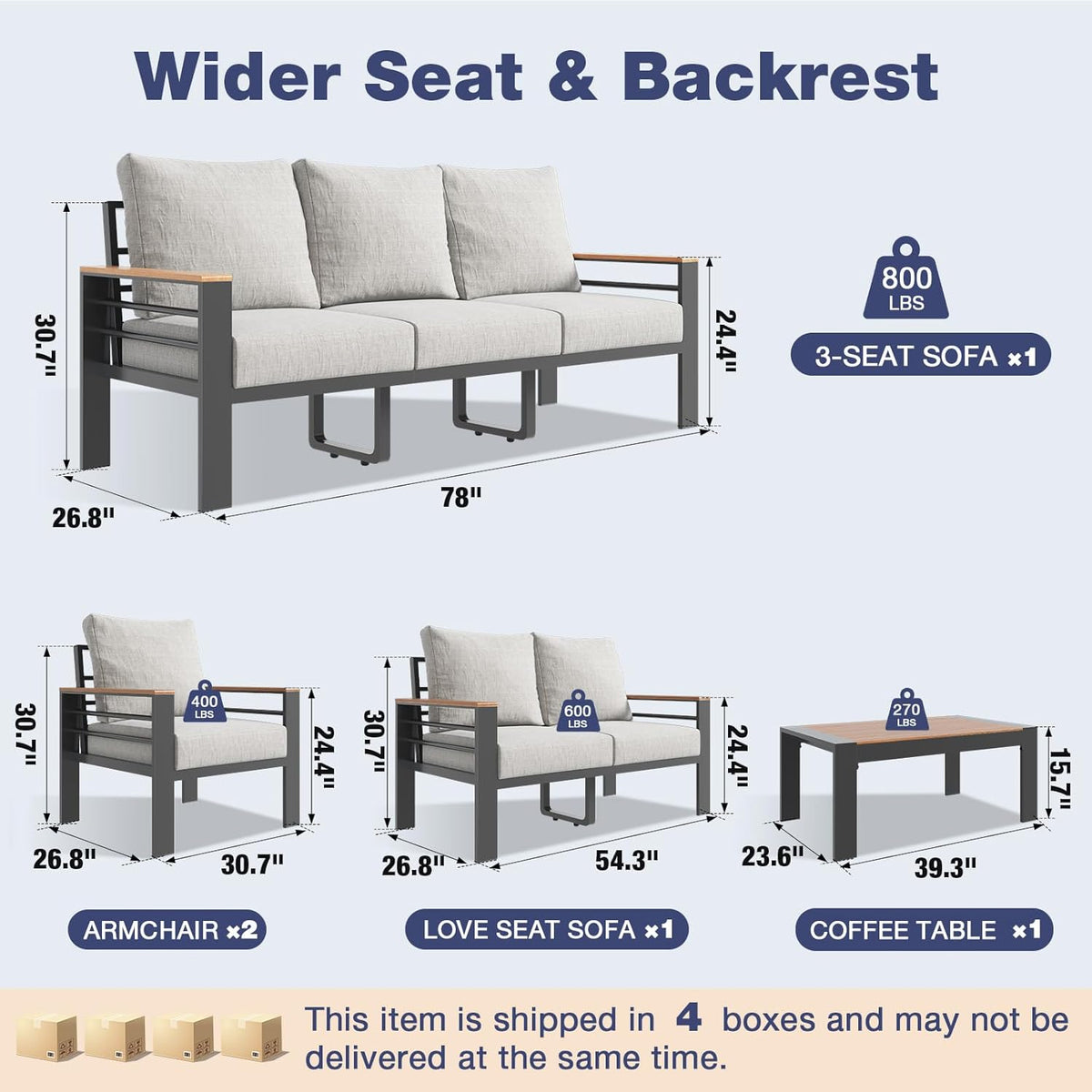 Aoxun Aluminum 7-Seat Patio Sectional With 5 in Cushions, Coffee Table And Waterproof Cover