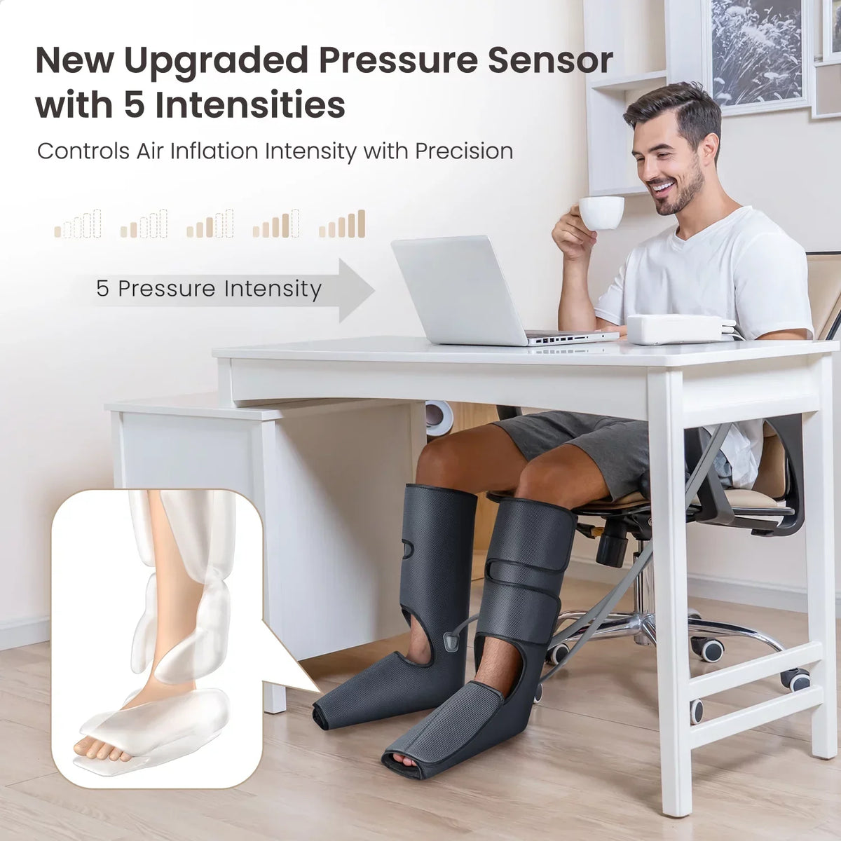 PureHeal Air Compression Foot And Leg Massager, Black - 5 Modes, 5 Intensities
