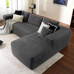 ovios 104in L-Shape Sectional Sofa With Chaise, Grey Plush Corduroy Fabric