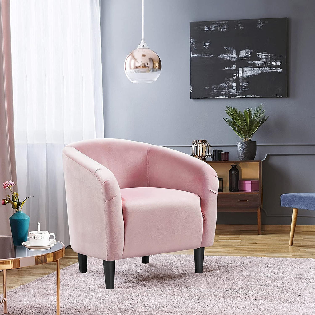 Velvet Accent Barrel Chair With Armrest And Low Back, Pink - 28x26x29in