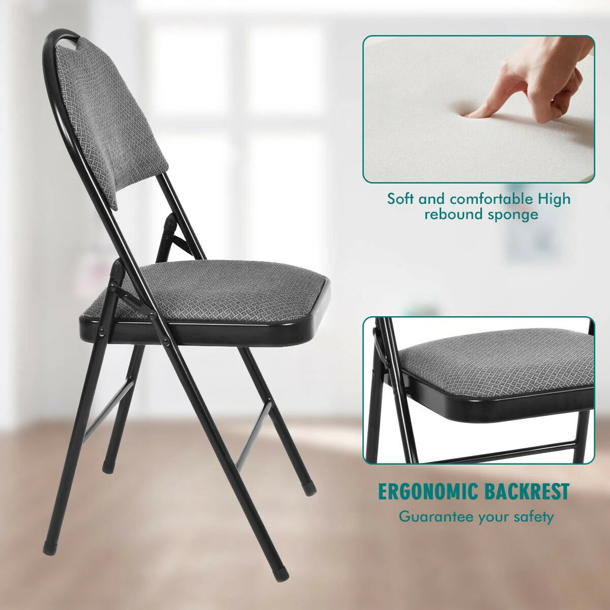 Costway Folding Chairs With Fabric Upholstered Padded Seats And Metal Frame - Set Of 6