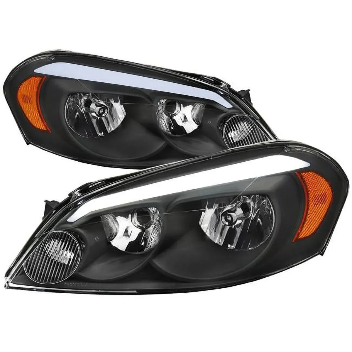 OE Style Headlight With LED Bar, Matte Black Housing, Clear Lens For 2006-2013 Chevrolet Impala