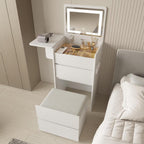 3-in-1 Vanity Desk Set With Flip-Top Lighted Mirror, Storage Stool And 15.7*19.7*31.5 Inches Table