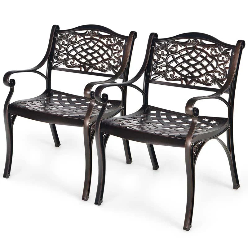 All-Weather Cast Aluminum Outdoor Dining Armchairs With Curved Seats - 2/4 Pcs