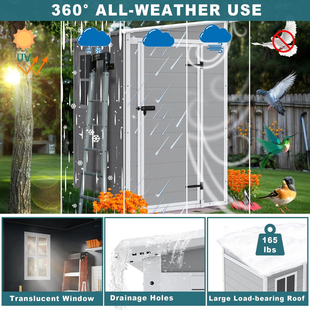 Seizeen Resin Outdoor Storage Shed With Floor, Light Gray, 82 in H
