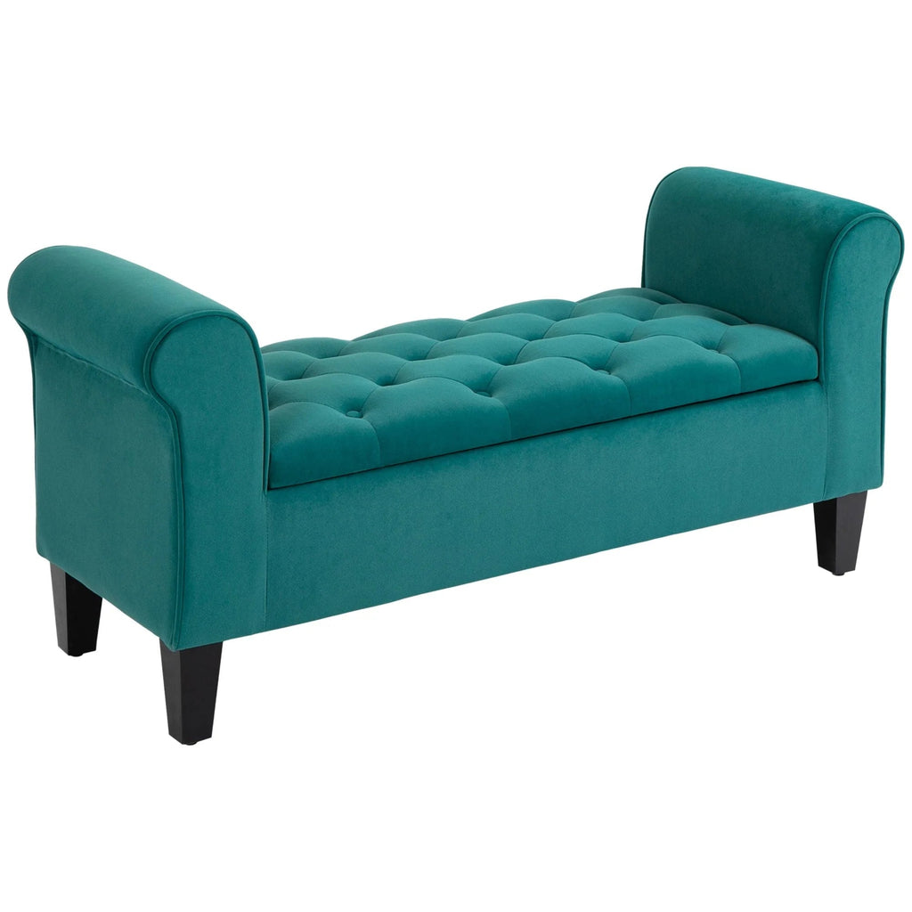 Button-Tufted Storage Ottoman Bench, Polyester and Rubberwood, 53.25in W x 17.75in D x 25.5in H
