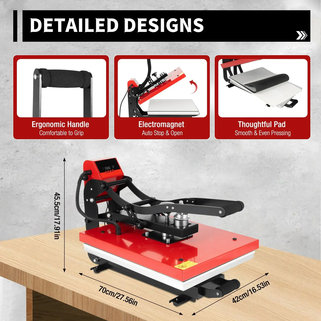 16 in x 20 in Clamshell Semi-Auto Open Heat Press Machine With Slide-Out Function