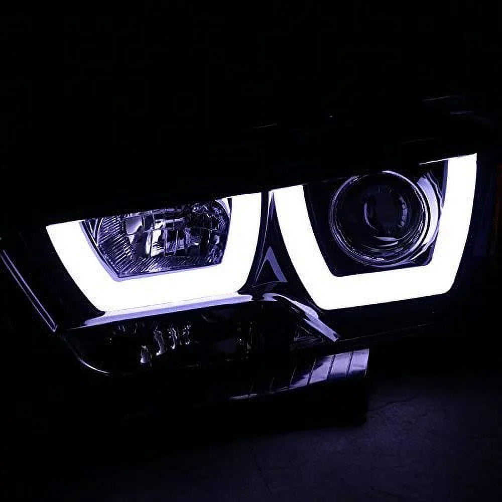 DRL LED Light Bar Projector Headlights, 1 Pair, Gloss Black Housing, Smoke Lens - 2011-2014 Dodge Charger