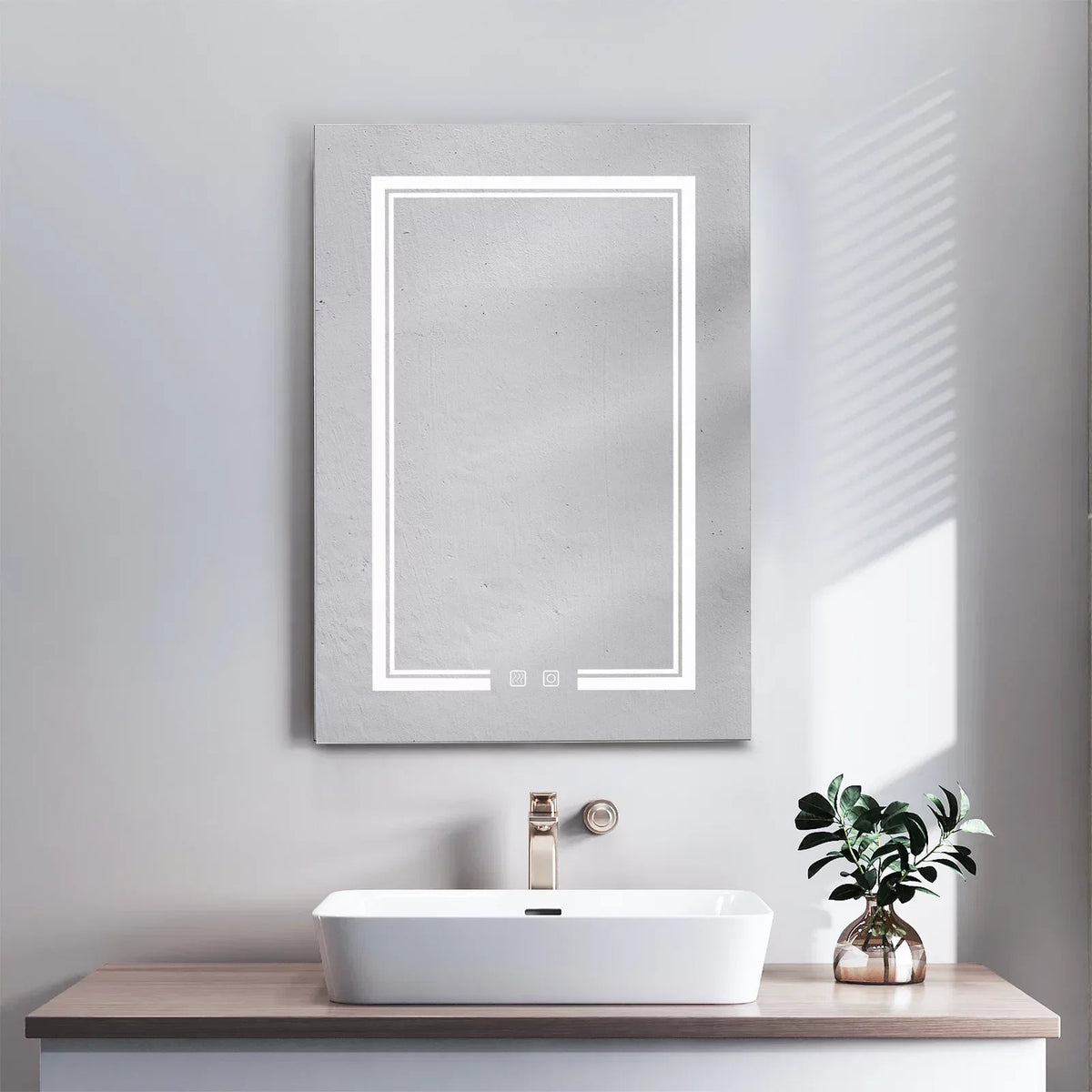 LED Bathroom Wall Cabinet With Single Door Mirror, White, 28*20in