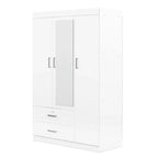 3-Door Mirror Wardrobe With Shelves And 2 Drawers - White Or Gray
