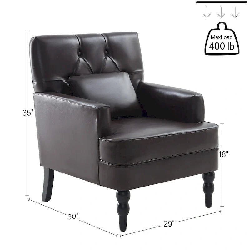 Set Of 2 Upholstered Button-Tufted Accent Chairs With Lumbar Pillows - 30 x 29 x 35 inches
