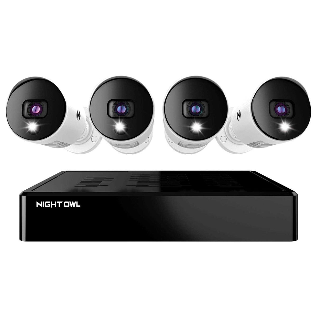 Night Owl 4 Channel 4K Bluetooth DVR With 1TB Hard Drive And 4 Wired 4K Spotlight Cameras