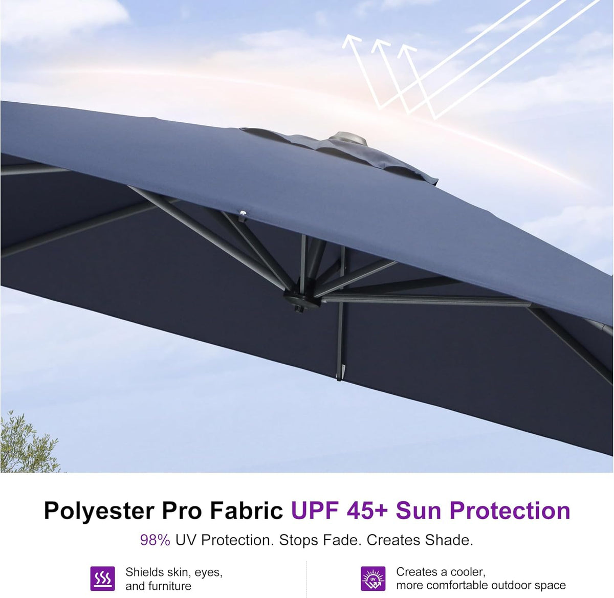 PURPLE LEAF 10 Feet Square Patio Cantilever Umbrella, Navy Blue