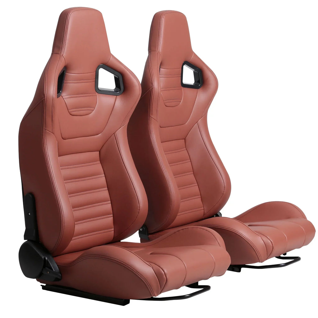 2-Piece Ergonomic PVC Racing Simulator Seats With Adjustable Double Slide Rails, Black/Brick Red - 313 lbs Per Seat