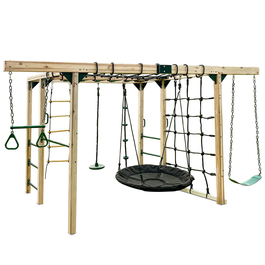 Lifespan Kids Premium Timber Jungle Gym Play Centre, 406cm x 196.2cm x 205cm, 5 Children, 50kg - Orangutan Climbing Cube