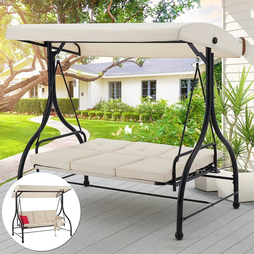 AECOJOY 3-Person Steel Canopy Porch Swing Glider Hammock