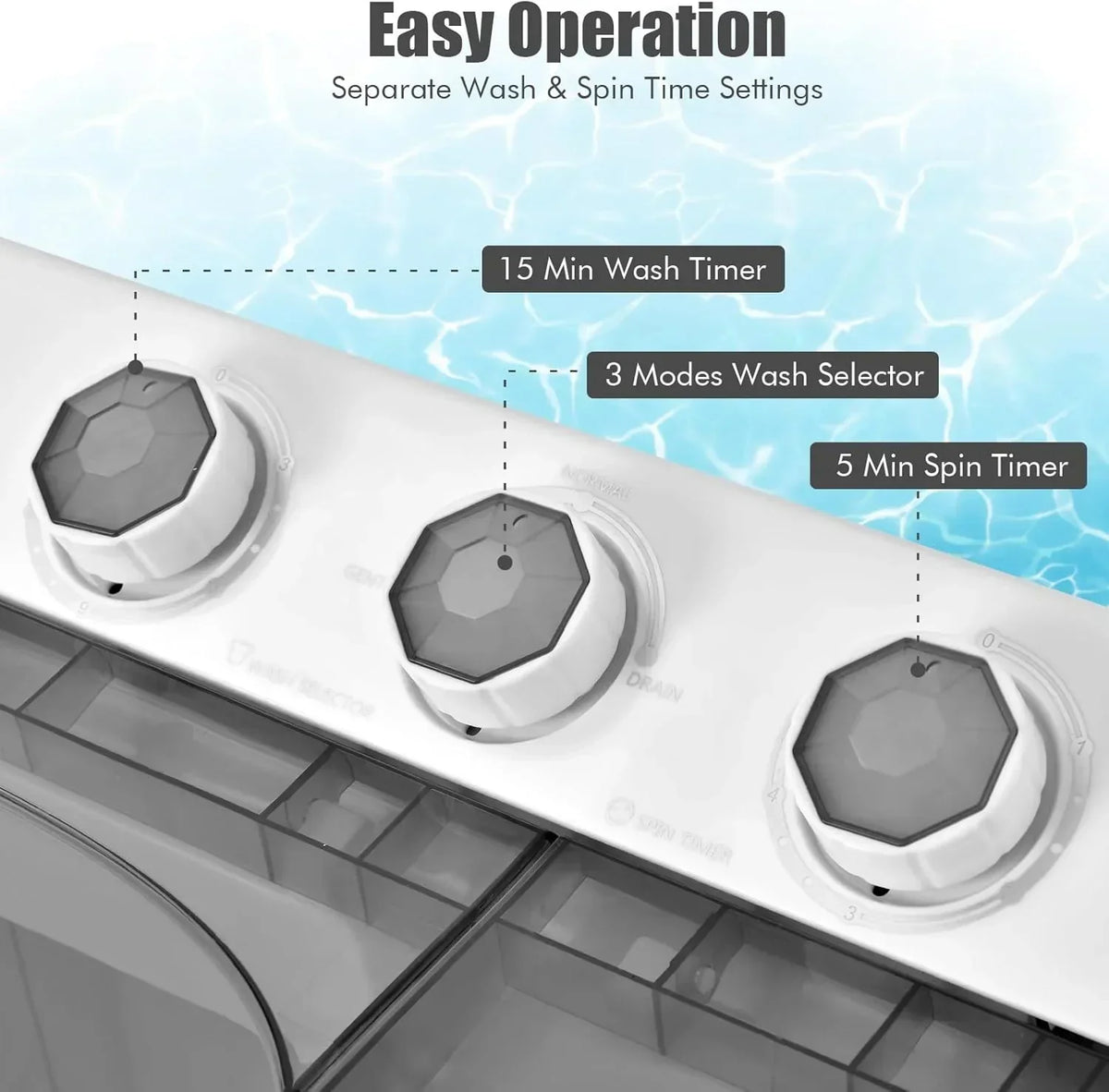 Costway Double Tub Washing Machine, 26 lb Capacity, 18 lb Wash, 8 lb Spin, Drain Pump