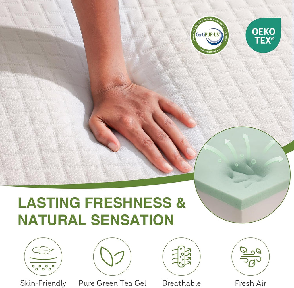 EGOHOME 12 in Queen Memory Foam Mattress In A Box With Cooling Green Tea Gel, Medium Support, 80 in L x 60 in W, White