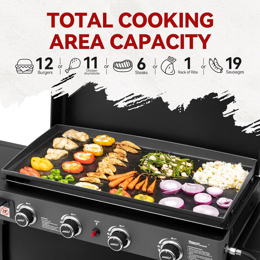 Royal Gourmet 30-Inch 4-Burner Propane Gas Griddle With Convertible Cart And Hood - PD4001