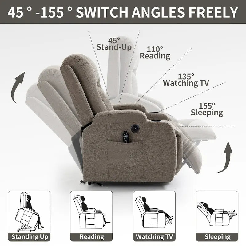 Lazy Boy Power Lift Recliner Chair With Massage, Lumbar Heating, USB Port And Cup Holders - Single Motor