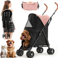 3 In 1 Folding Pet Stroller With Storage Basket And Cup Holder, Pink