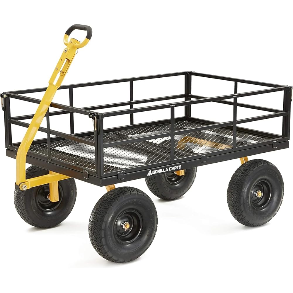 Gorilla Carts Steel Utility Garden Cart, 12 cu ft, 1400 lb Capacity, Black - GOR1400-COM
