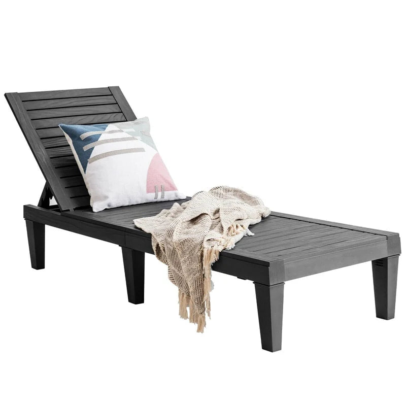 Outdoor Patio Chaise Lounge Chair Recliner - Adjustable 5 Positions, Wood Texture Design