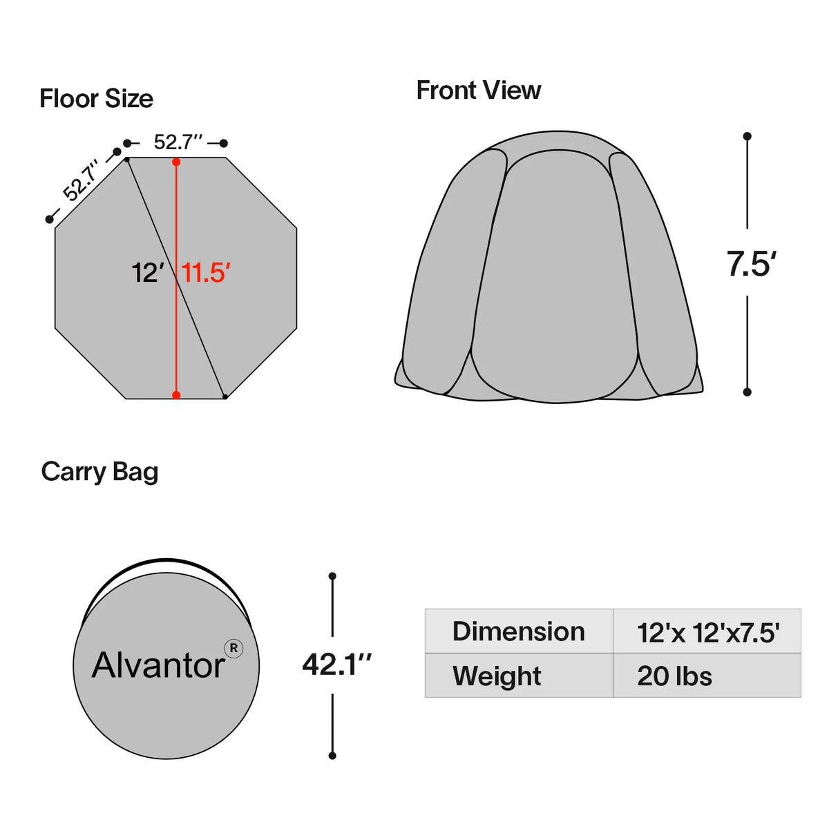 Alvantor Screen House Camping Instant Canopy 12 ft x 12 ft - Beige