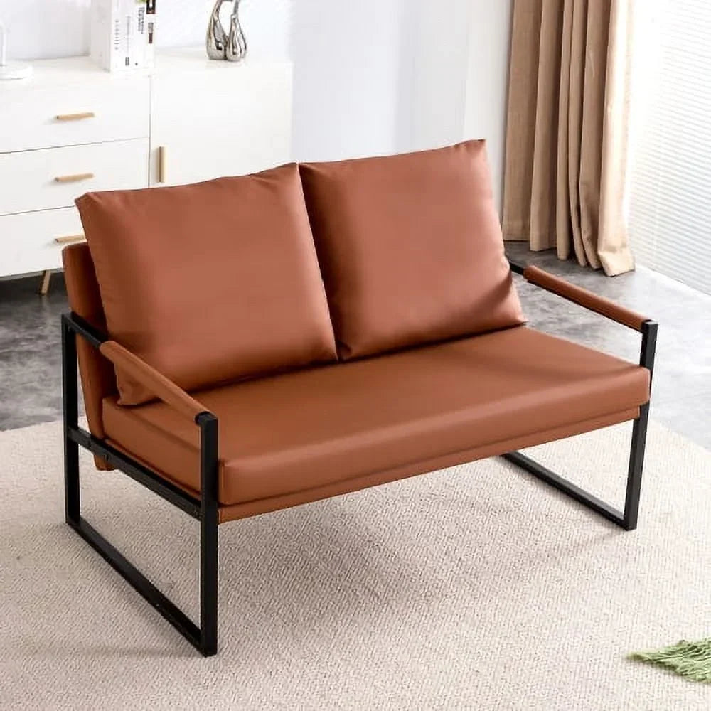 GVJMTKP Two-Seater Sofa Chair With 2 Pillows, PU Leather, Brown - SF-D008-BR