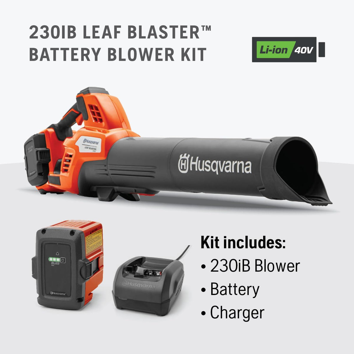 Husqvarna Cordless Leaf Blower 136 MPH 650 CFM 40V 4 Ah Battery And Charger Included - 230iB 970480204