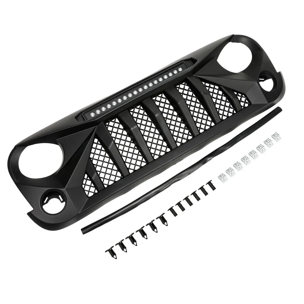 Black Front Grille With LED Off-Road Lights For 07-18 Jeep Wrangler JK - Mars Grille