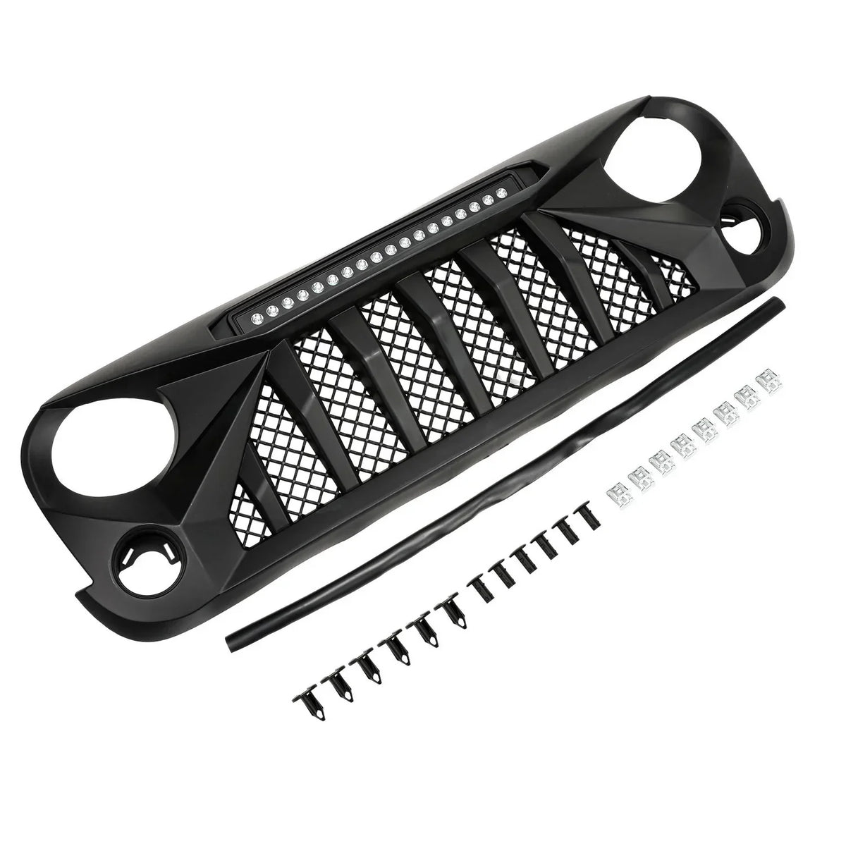 Black Front Grille With LED Off-Road Lights For 07-18 Jeep Wrangler JK - Mars Grille