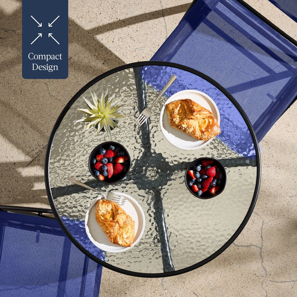 Best Choice Products 3-Piece Patio Bistro Dining Set With Glass Tabletop And Folding Chairs - Gray