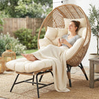 NICESOUL Wicker Egg Chair With Ottoman, Beige - 440 Lbs