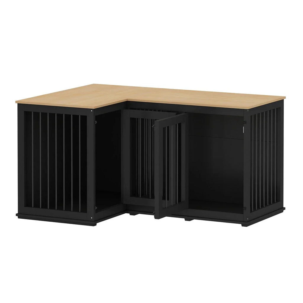 L Shape Corner Dog Crate Furniture For 2 Dogs, 58.7X41.1