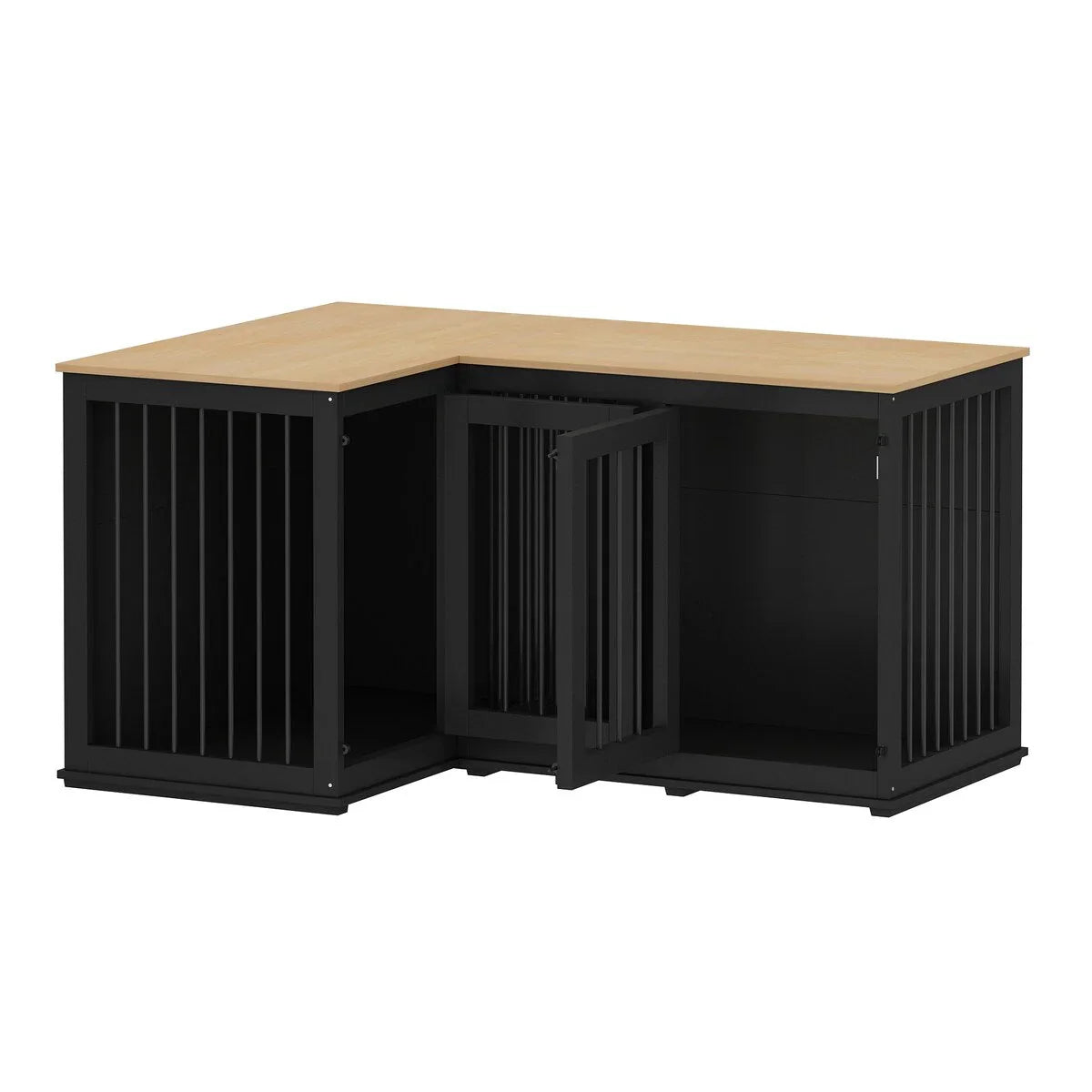 L Shape Corner Dog Crate Furniture For 2 Dogs, 58.7X41.1