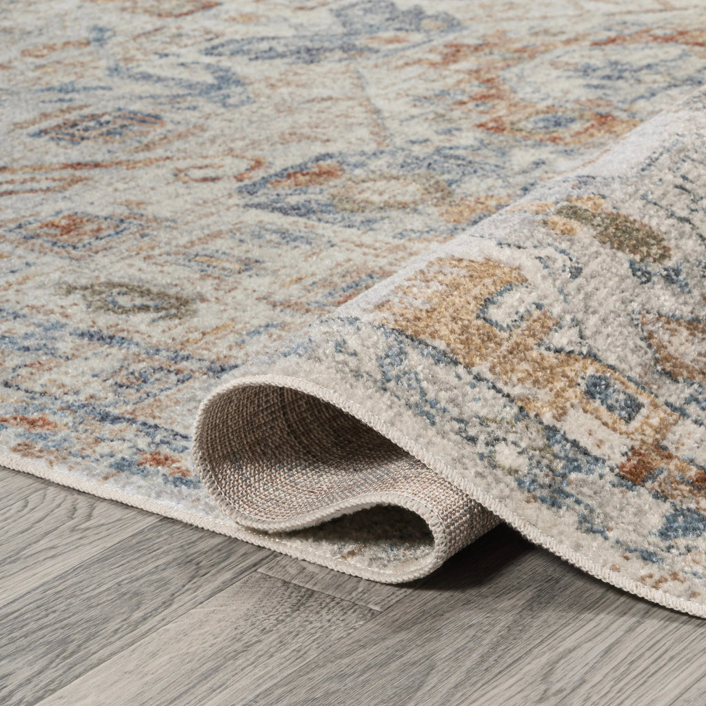 Bohemian Medallion Low-Pile Machine-Washable Area Rug, Cream And Terra
