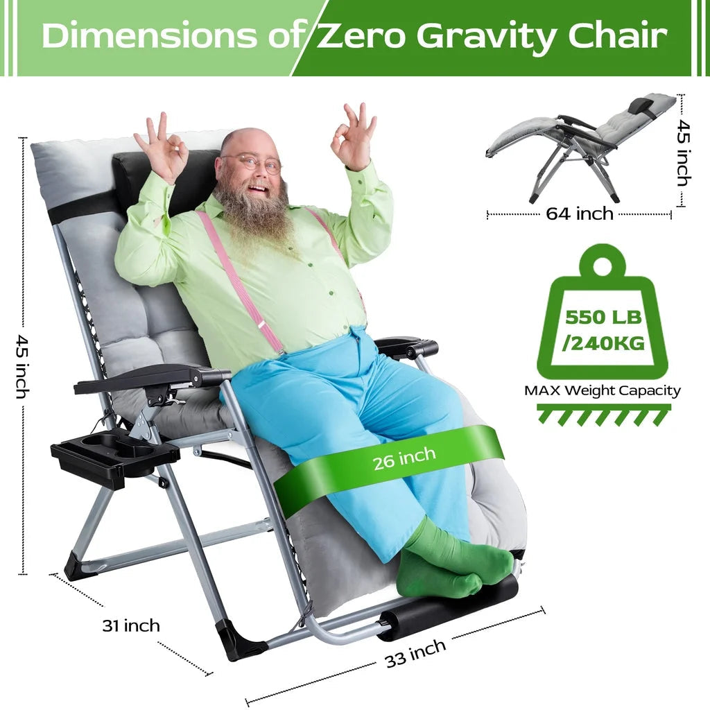 VECUKTY XXL Zero Gravity Chair, 500lb Capacity, 33-Inch Wide Padded Seat