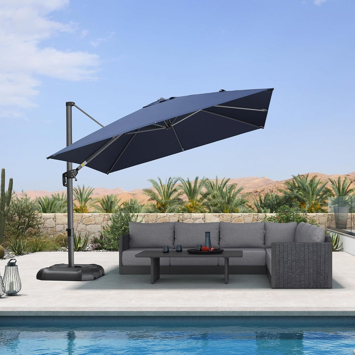 PURPLE LEAF 10 Feet Square Patio Cantilever Umbrella, Navy Blue