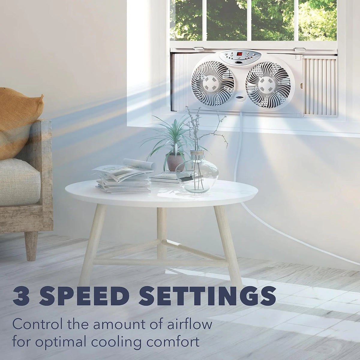 Bionaire Twin Window Fan With Reversible Airflow, 3 Speeds And Remote Control
