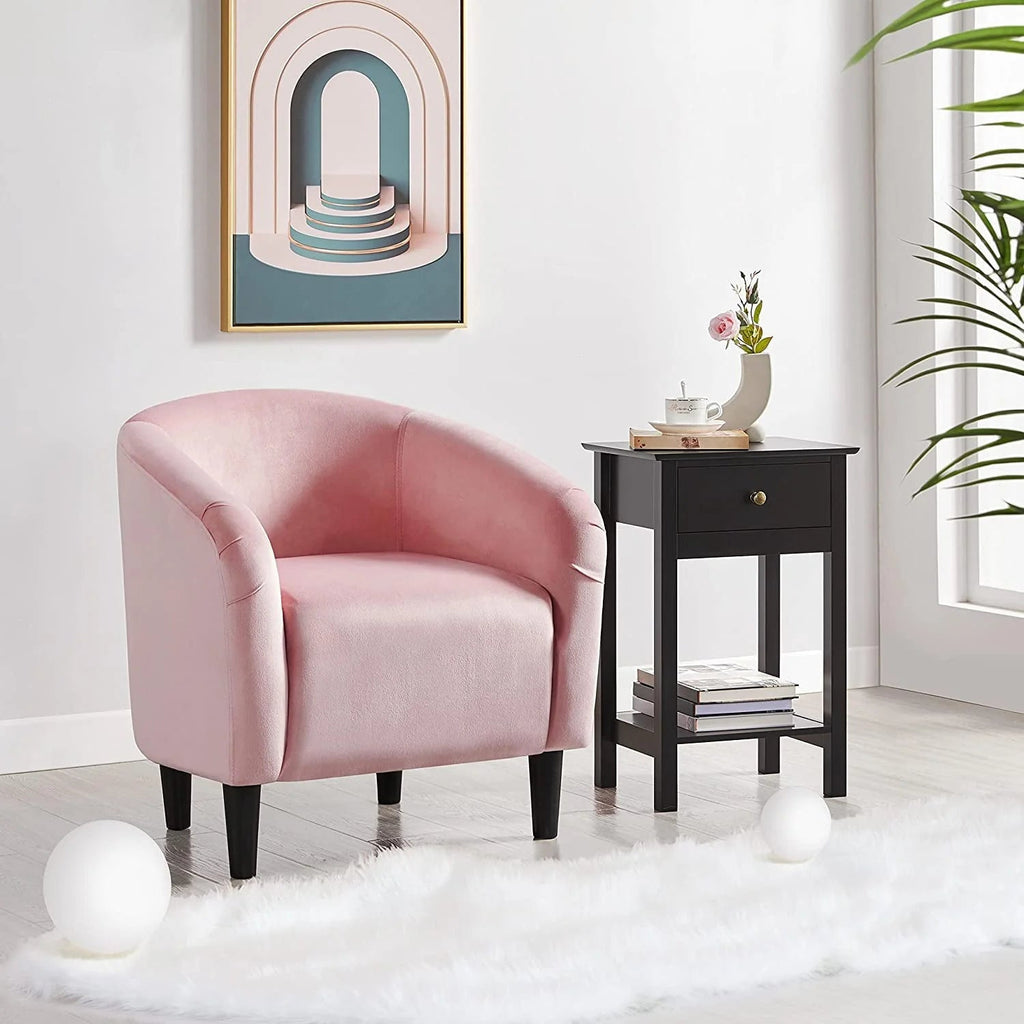 Velvet Accent Barrel Chair With Armrest And Low Back, Pink - 28x26x29in
