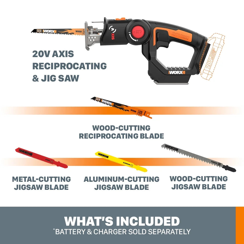 Worx 20V Power Share Axis Cordless Reciprocating & Jig Saw - WX550L.9