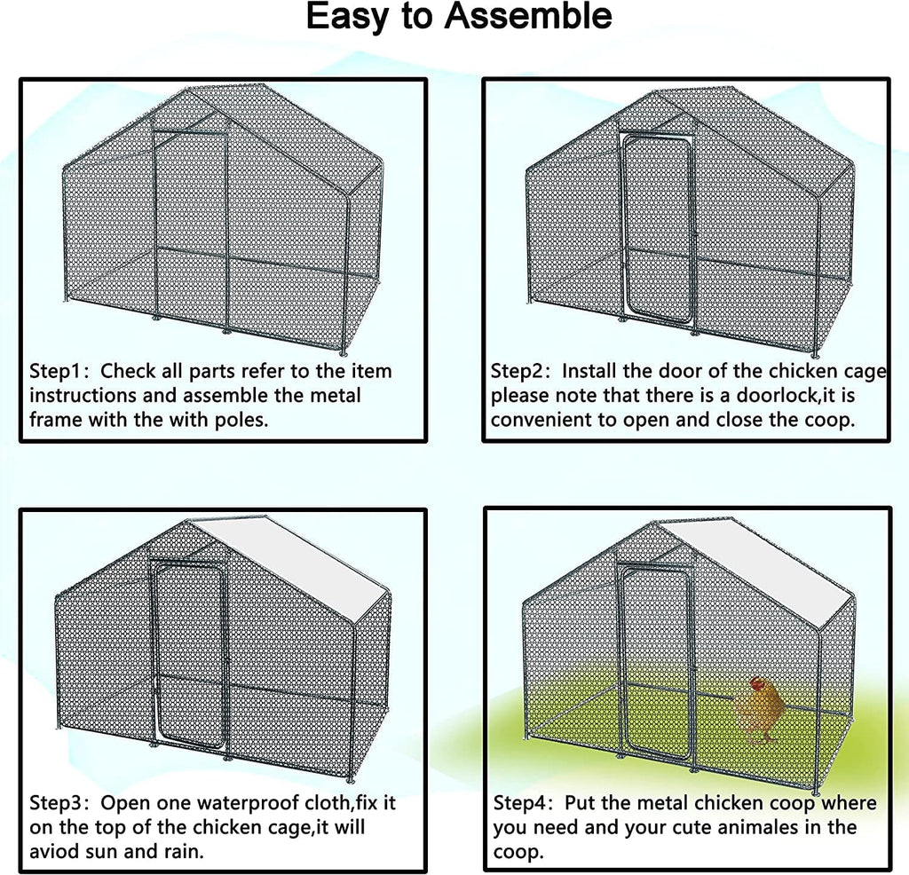Phonjoroo Metal Chicken Coop With Run Cover, 10 ft L x 6.6 ft W x 6.6 ft H (79.2 in H x 79.2 in W x 120 in D)